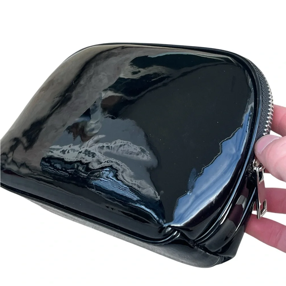 Dolls Kill Pouch Cosmetic Make Up Travel Bag in Black Vegan Leather Spellout